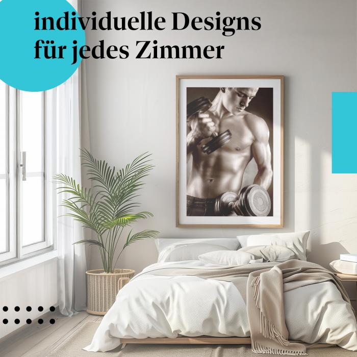 Schlafzimmer Deko: Fitness mit "Mann & Kurzhanteln" Poster